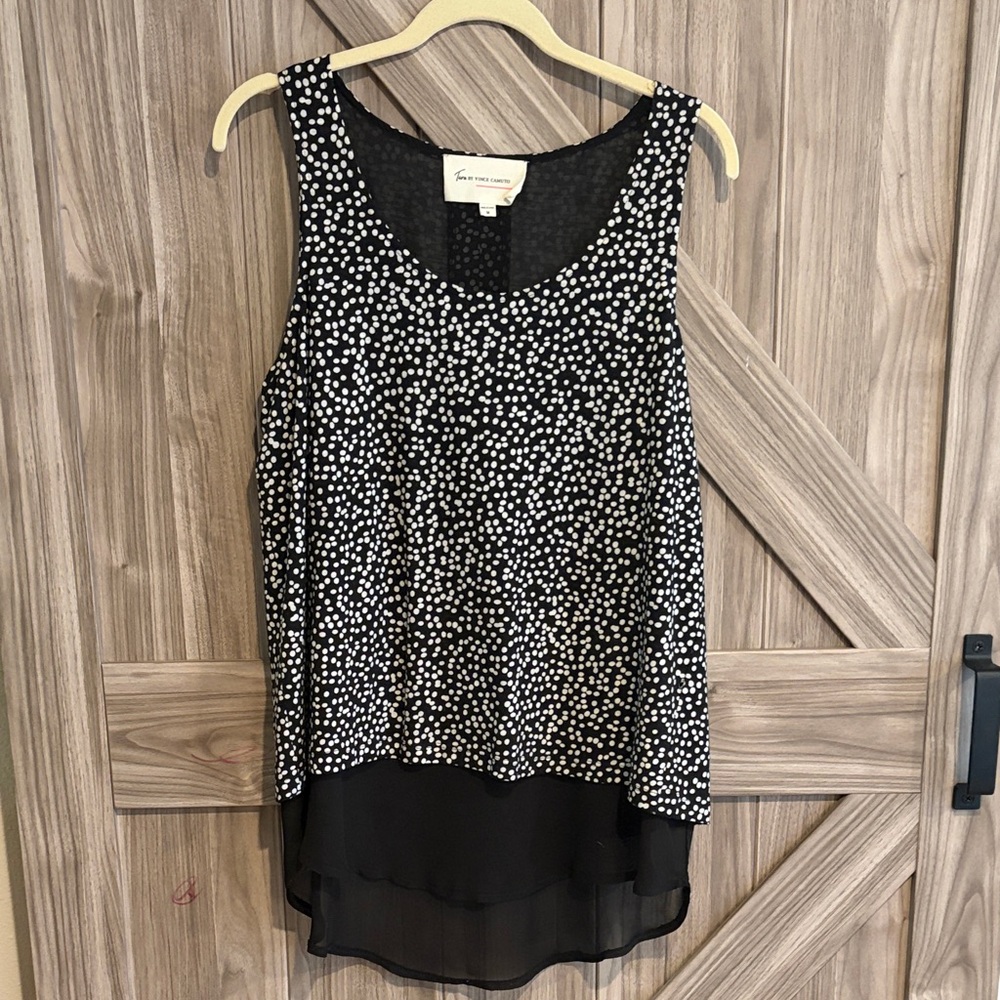 Two by Vince Camuto Black and White Dotted Tank Top